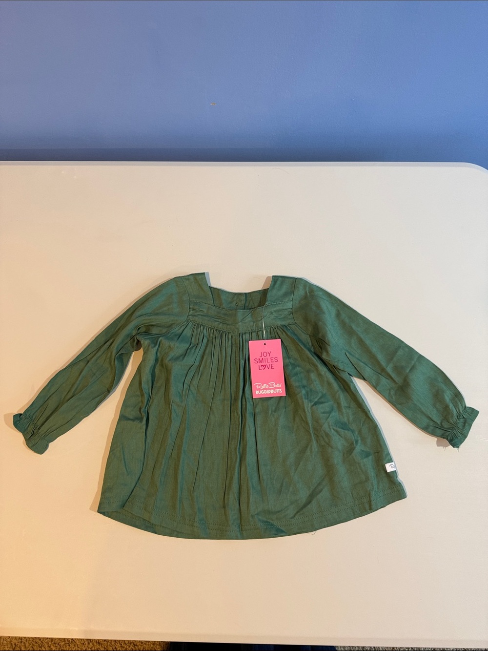 Ruffle Butts Spruce Woven Luxe Square Neck Top Long Sleeve Tunic 2T NWT NEW